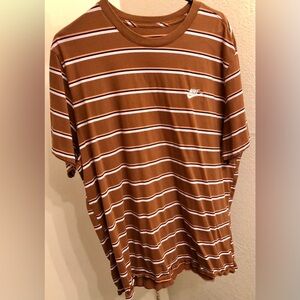 The Nike Tee Brown, Pink and White Striped Short-Sleeve Shirt